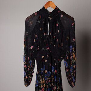 Anthropologie Black Chiffon Floral Dress Size 8
